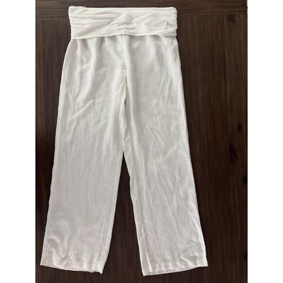 Saks Fifth Avenue Pants - Saks Fifth Avenue Linen Pants Womens M/L White Yoga Elastic Waistband Wide Leg